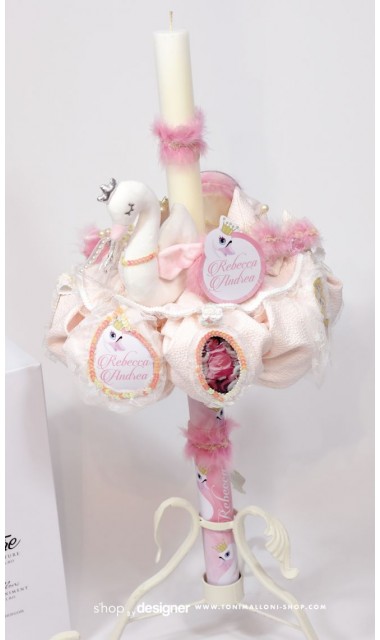 Lumanare de botez pentru fetite cu lebeda fermecata, Lebada Roz Pink Swan 8